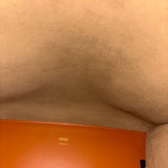 Fendi Sunshine Medium Tote Brown Leather Roma Logo Authentic - Picture 7 of 14